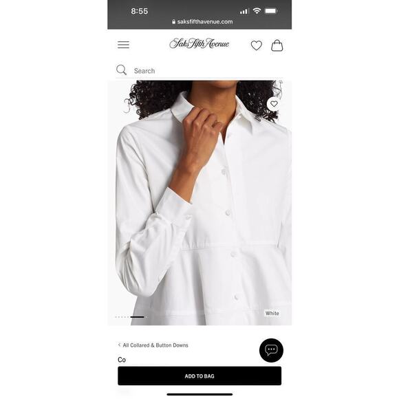 Co Essentials Cotton Peplum Button Down Shirt  White Lagenlook Womens Size XS - Picture 9 of 15